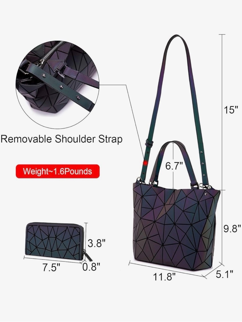 Geometric Patterned Tote and Wallet Set - Picture 10 of 10